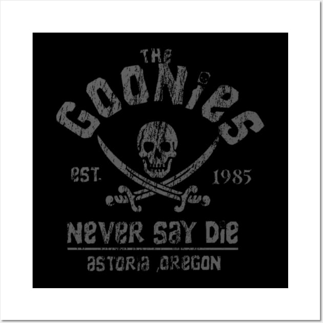 The Goonies - Never Say Die - Grey on Black Wall Art by zippingcurse